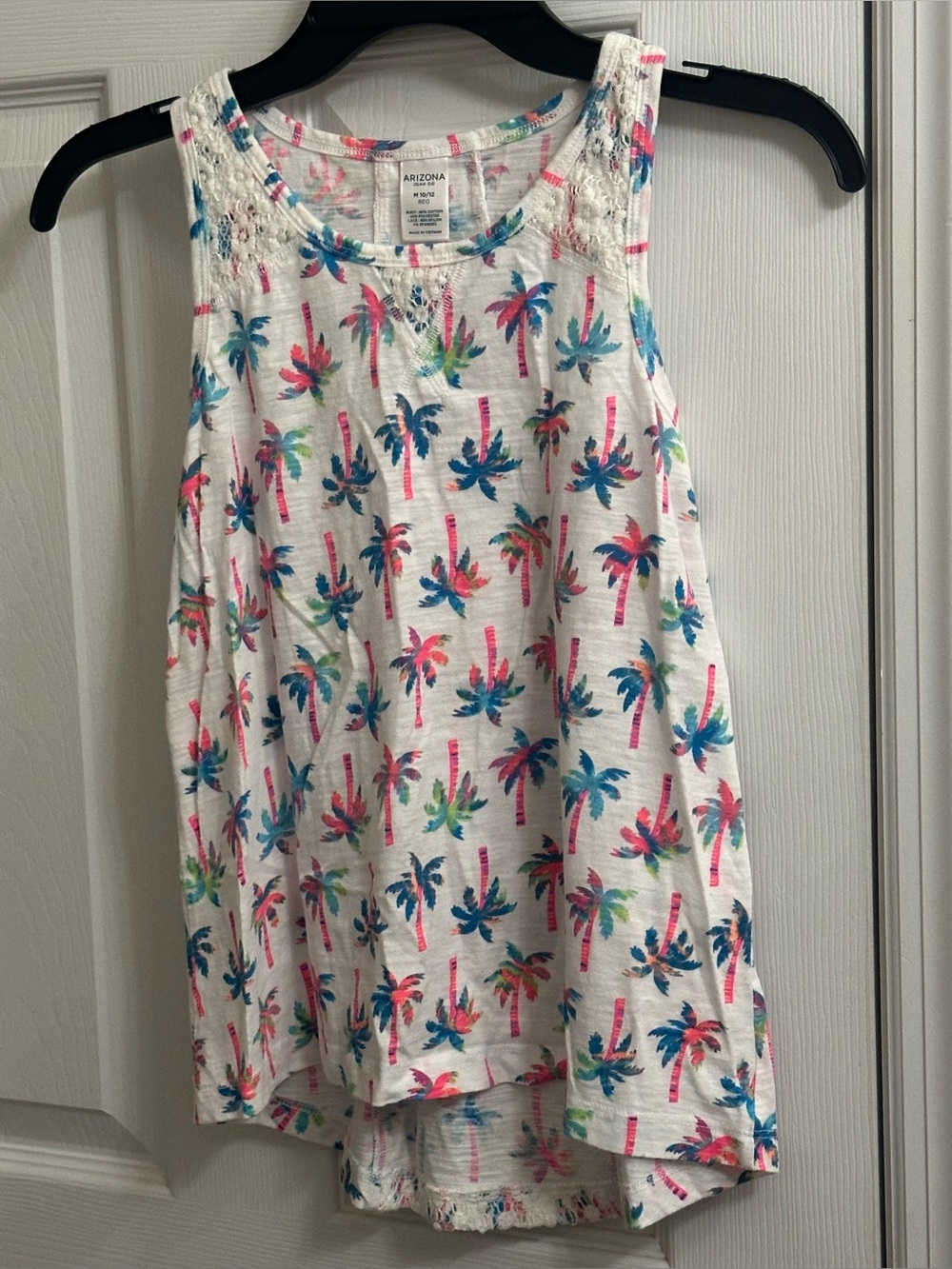 Arizona Jean Co Girls Sleeveless Shirt Tank Top Size M 10/12 Palm Trees Lace
